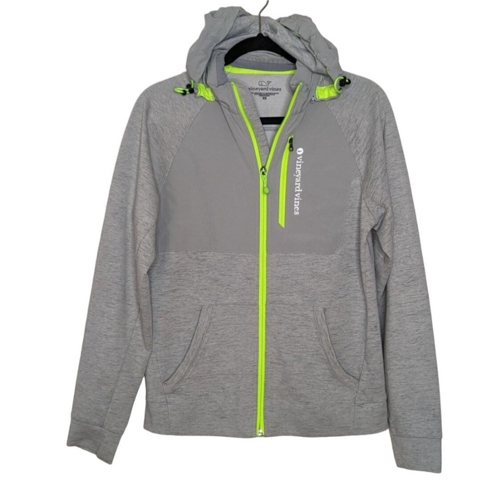 Vineyard Vines long sleeve gray and neon green full zipper hooded Mens jacket XS